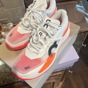 On Cloud Running Women's White and Orange Athletic Shoes